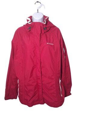 Columbia Womens Red Waterproof Hooded Jacket With Zippered Pockets Size L